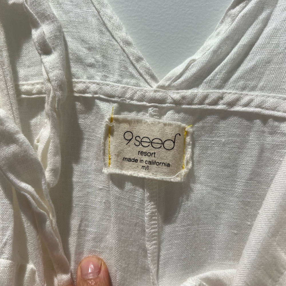 9SEED white Linen Square Neckline Jumpsuit, size M/L